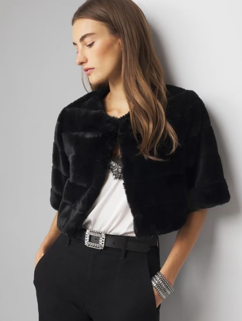 Jason Wu Black Faux Fur Teddy Jacket Bolero M